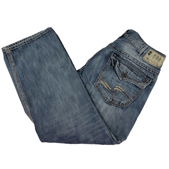 Silver Jeans Other - Silver Jeans Mens 36x32 Gordie Flap Blue Thick Stitch Rocker Denim Casual